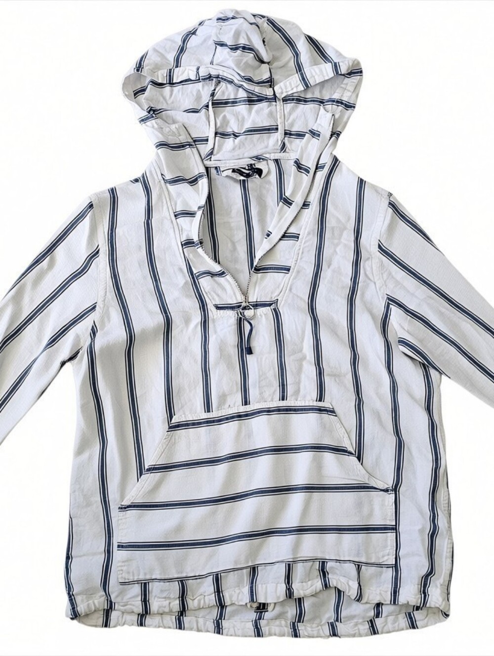 Zara Man Striped Hooded Baja Style Pullover w Navy Stripes Size Sm-Med